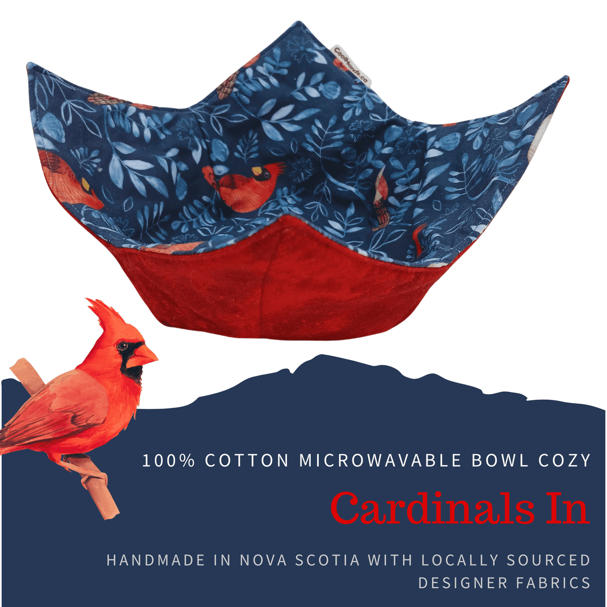 100% Cotton Microwavable Bowl Cozy - Cardinals In.
