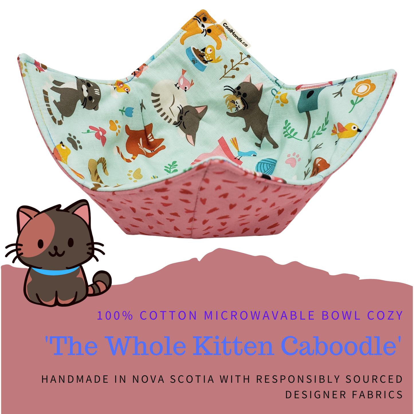 100% Cotton Microwavable Bowl Cozy - The Whole Kitten Caboodle