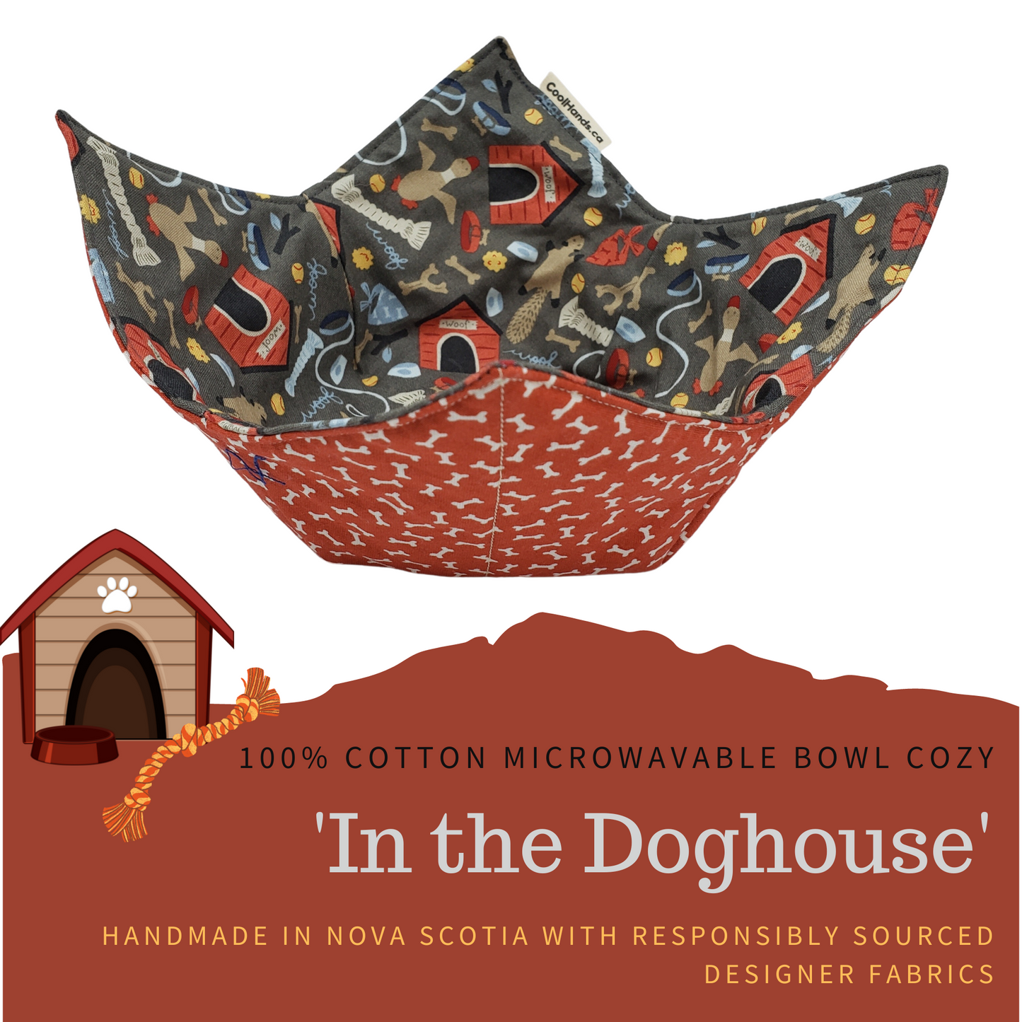 100% Cotton Microwavable Bowl Cozy - In The Doghouse