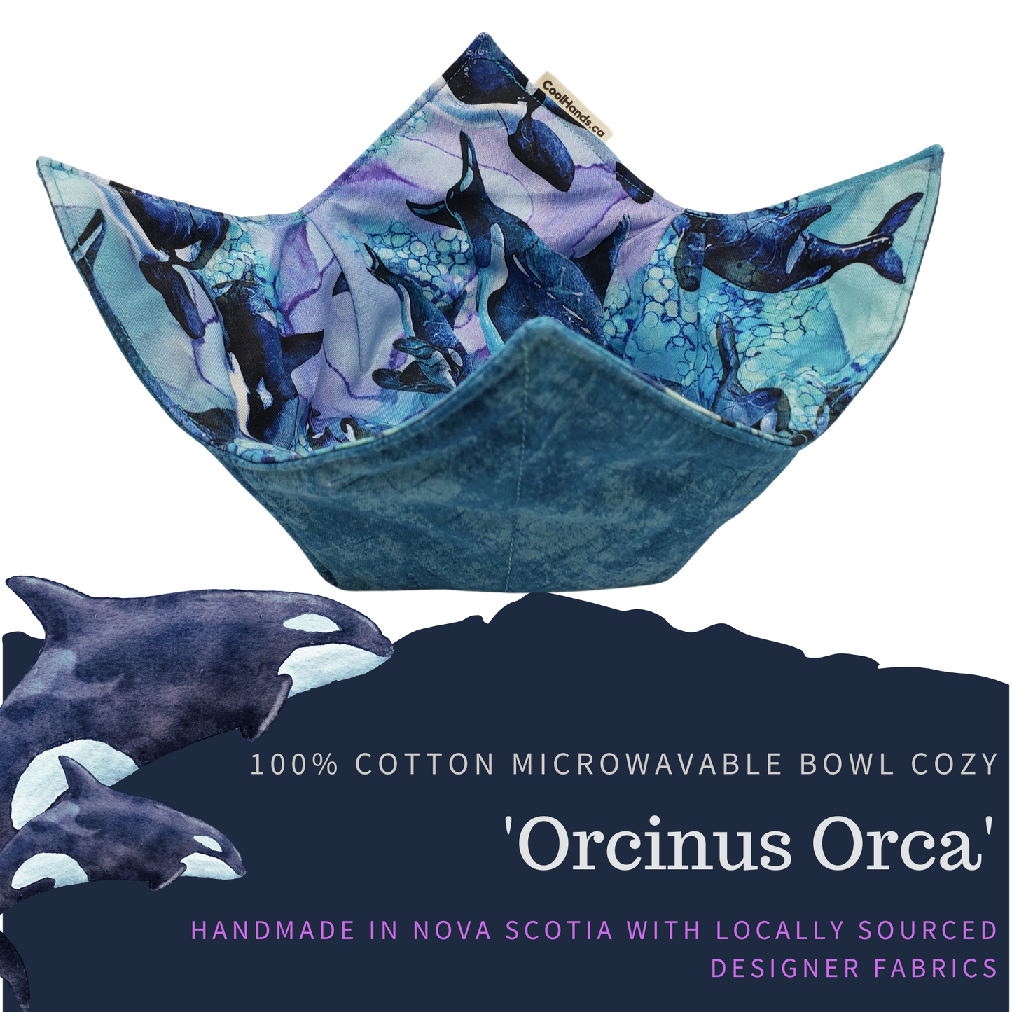 100% Cotton Microwavable Bowl Cozy - Orcinus Orca