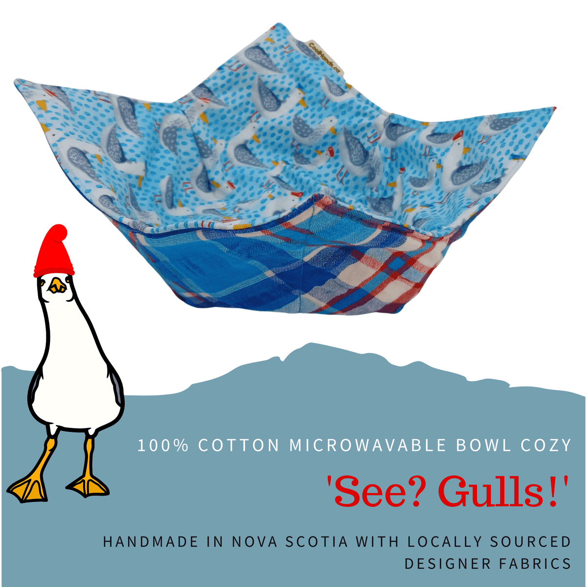 100% Cotton Microwavable Bowl Cozy - See? Gulls!.