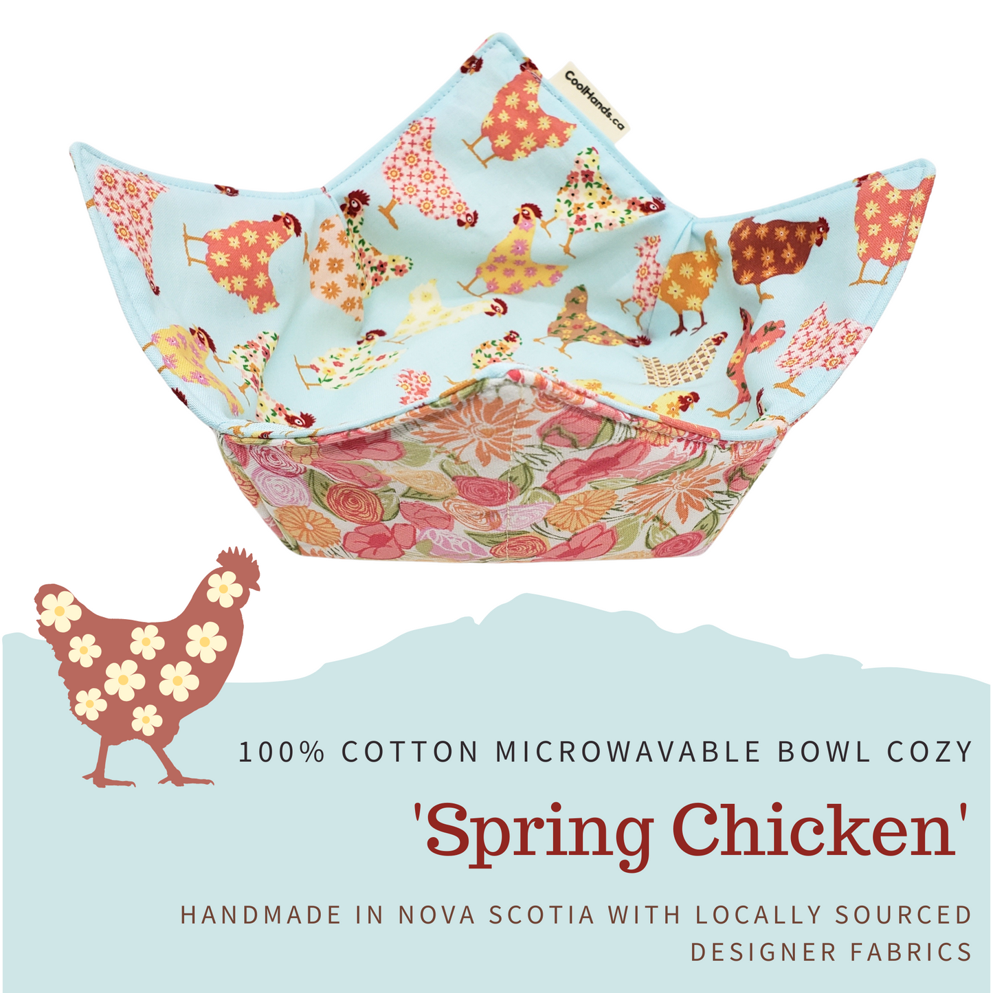 100% Cotton Microwavable Bowl Cozy - Spring Chicken