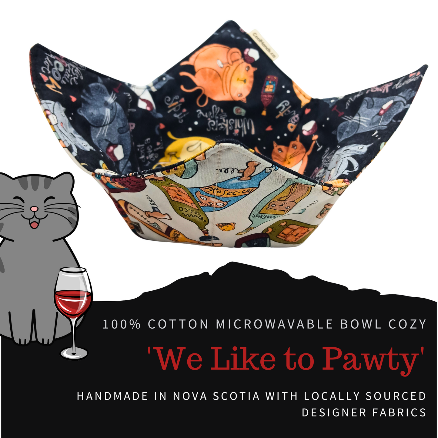 100% Cotton Microwavable Bowl Cozy - We Like to Pawty!
