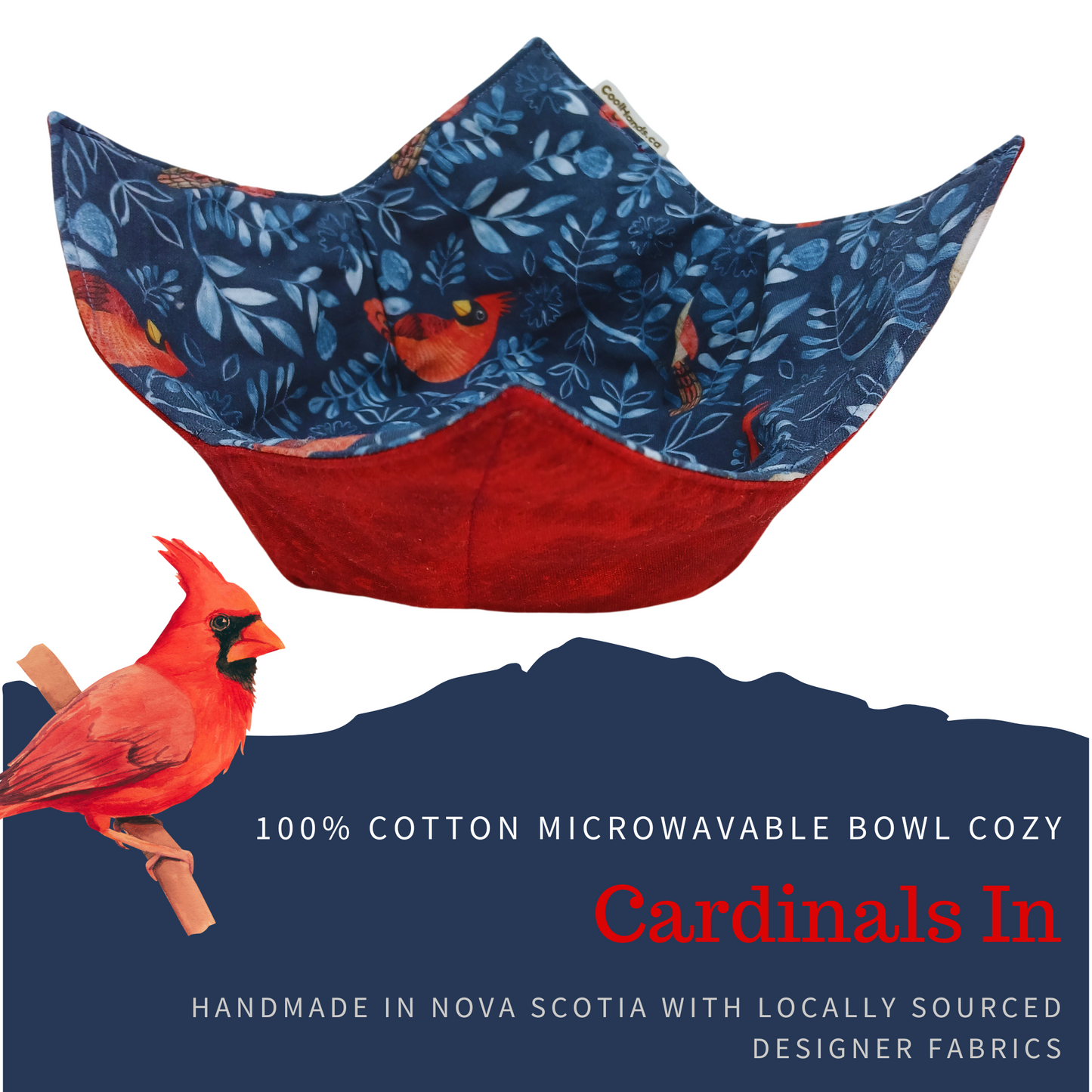 100% Cotton Microwavable Bowl Cozy - Cardinals In