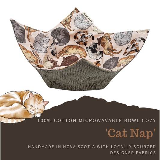 100% Cotton Microwavable Bowl Cozy - Cat Nap