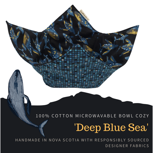 100% Cotton Microwavable Bowl Cozy - Deep Blue Sea