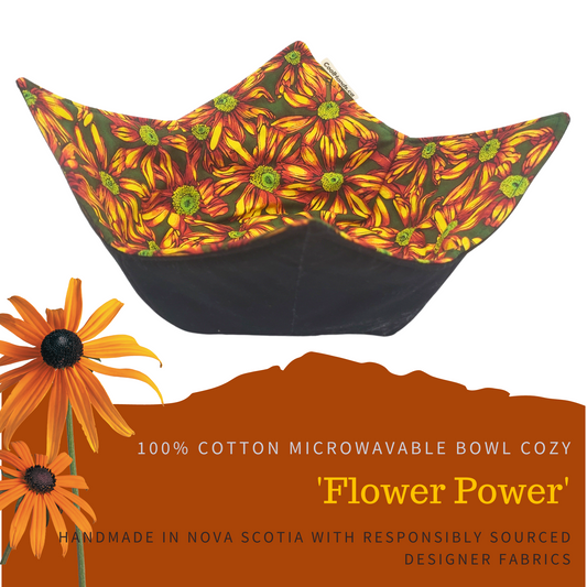 100% Cotton Microwavable Bowl Cozy - "Flower Power"