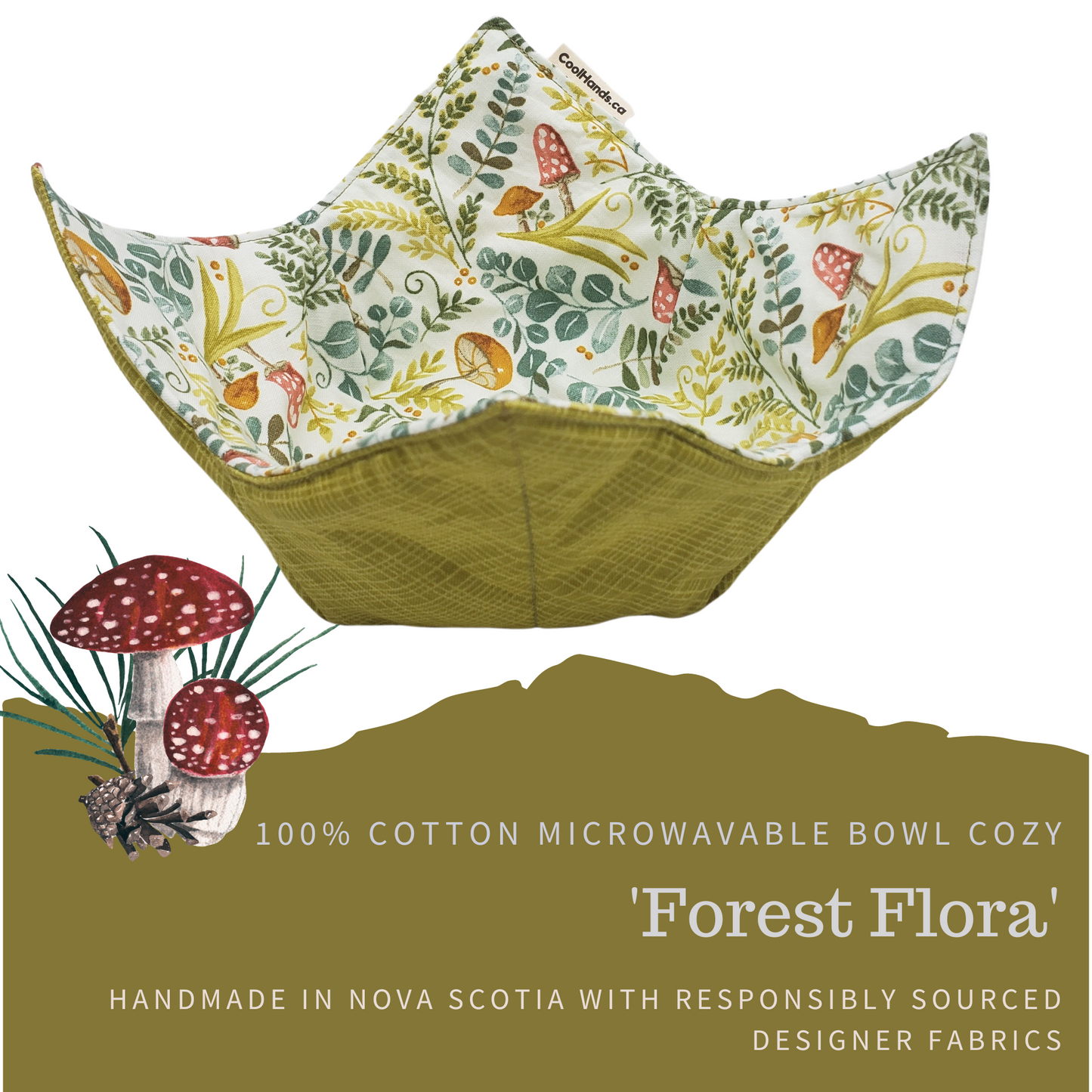 100% Cotton Microwavable Bowl Cozy - Forest Flora