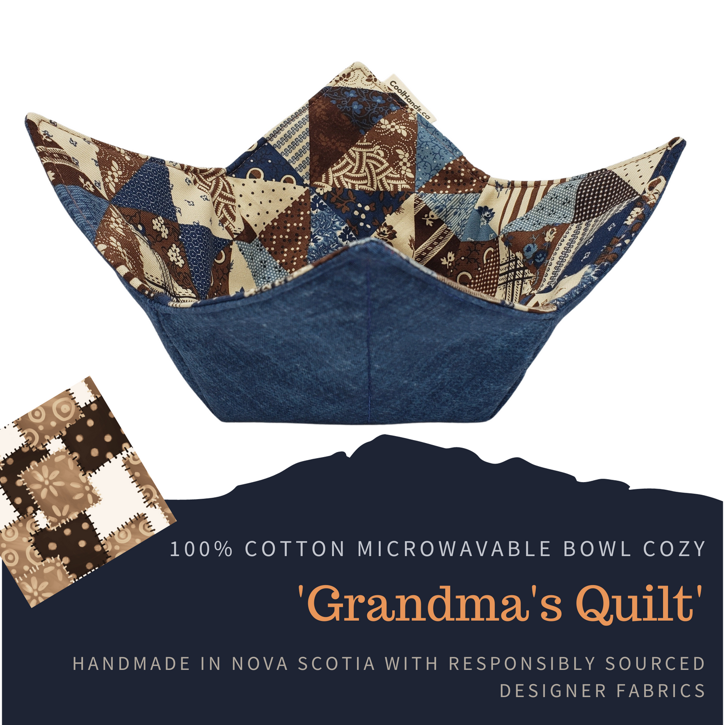 100% Cotton Microwavable Bowl Cozy - "Grandma's Quilt"