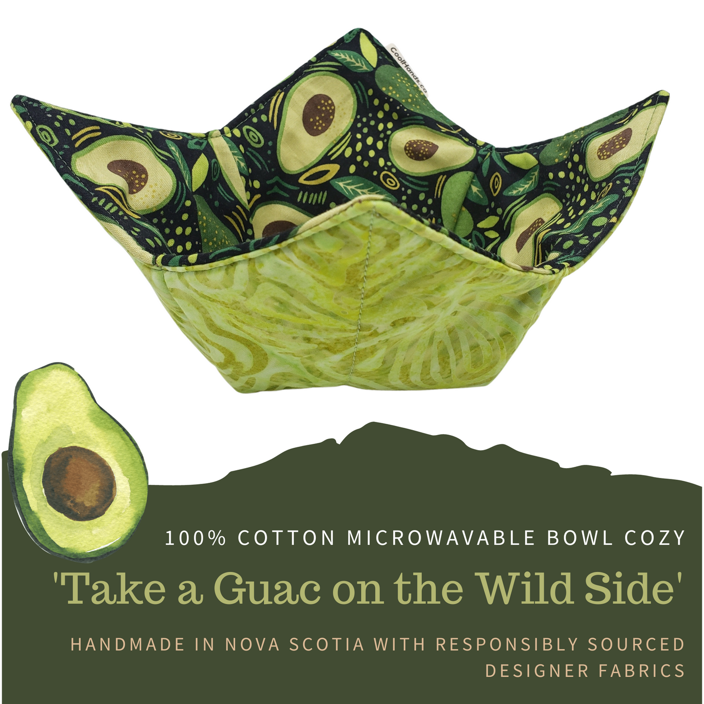 100% Cotton Microwavable Bowl Cozy - A Guac On The Wild Side