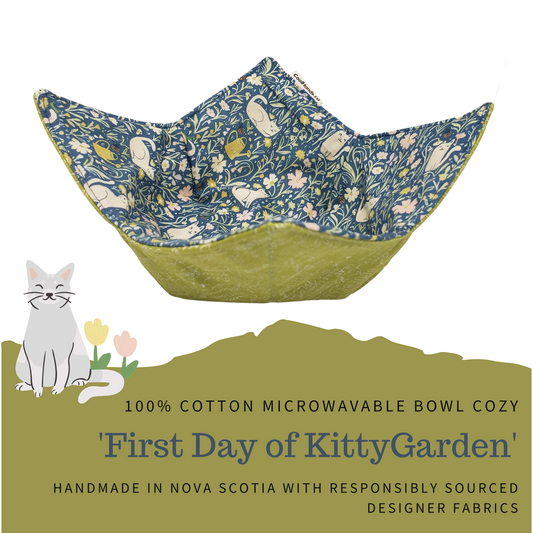 100% Cotton Microwavable Bowl Cozy - First Day of KittyGarden