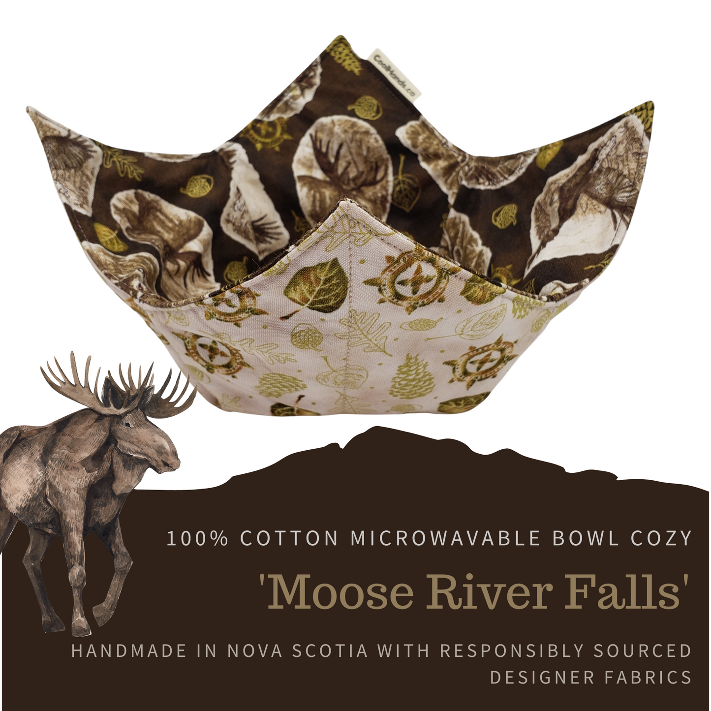 100% Cotton Microwavable Bowl Cozy - "Moose River Falls"