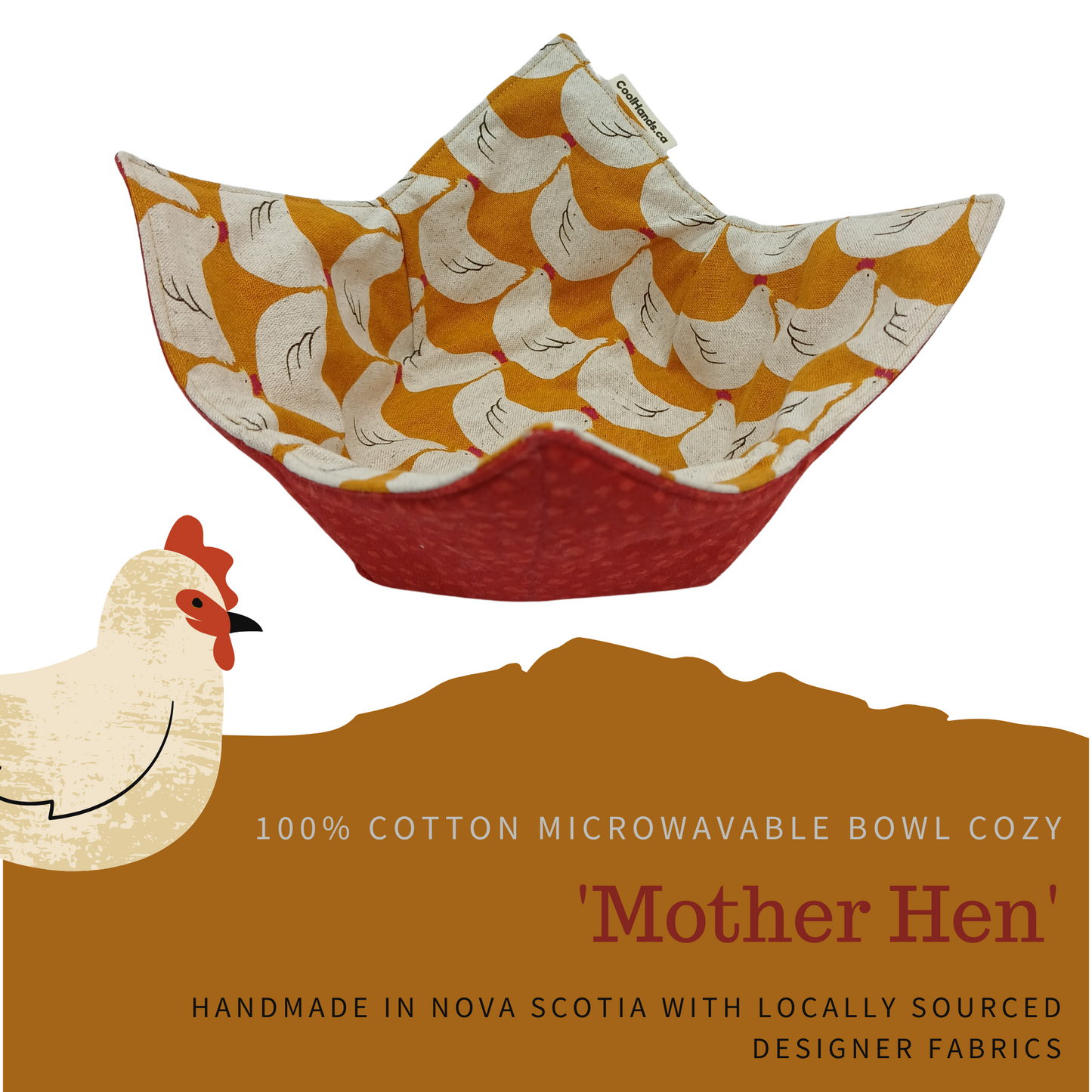 100% Cotton Microwavable Bowl Cozy - Mother Hen