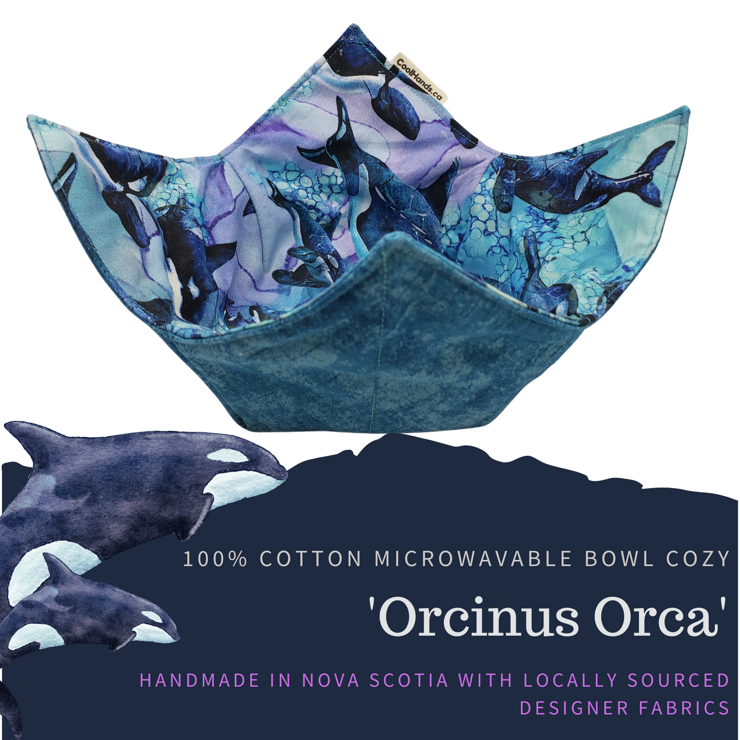 100% Cotton Microwavable Bowl Cozy - "Orcinus Orca"