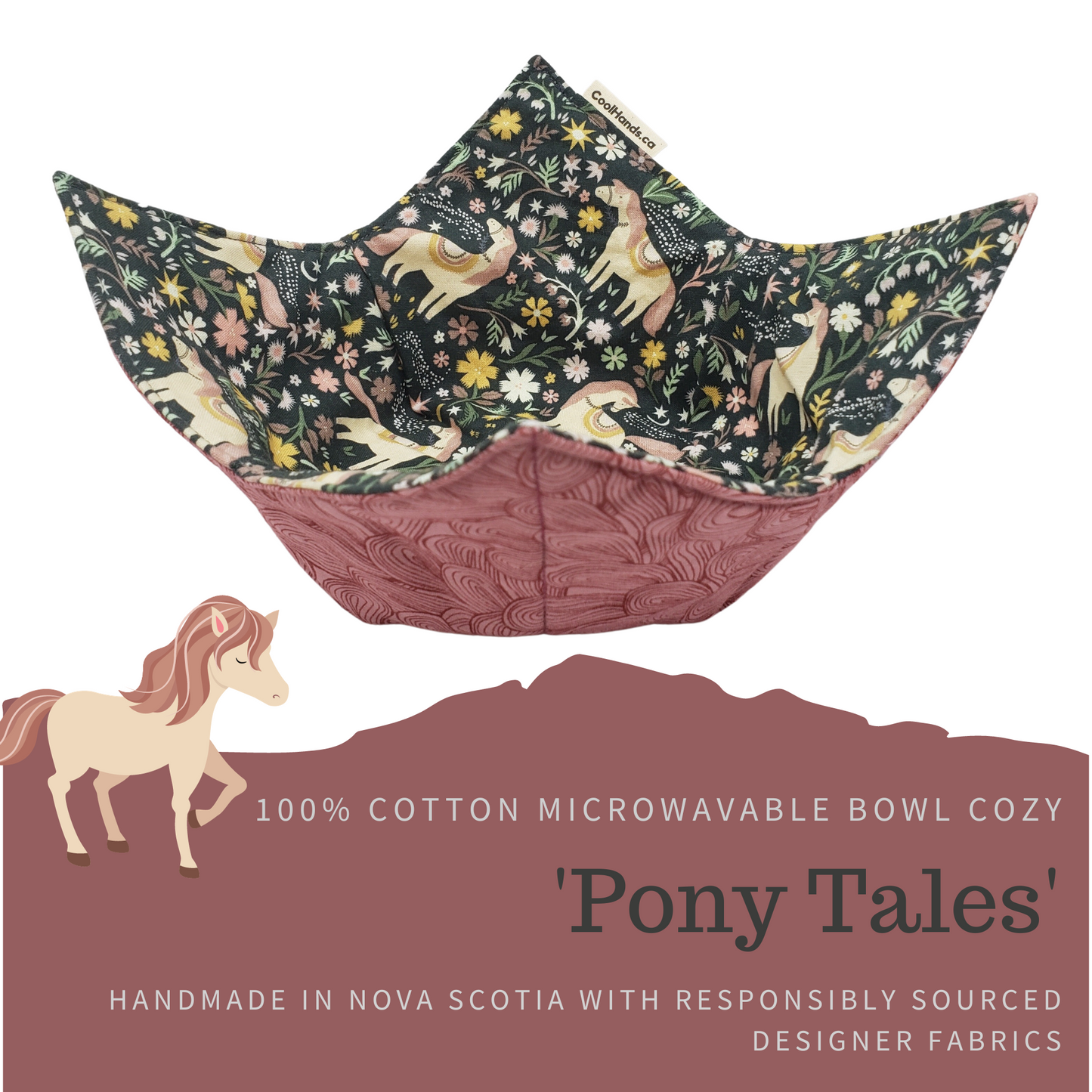 100% Cotton Microwavable Bowl Cozy - Pony Tales
