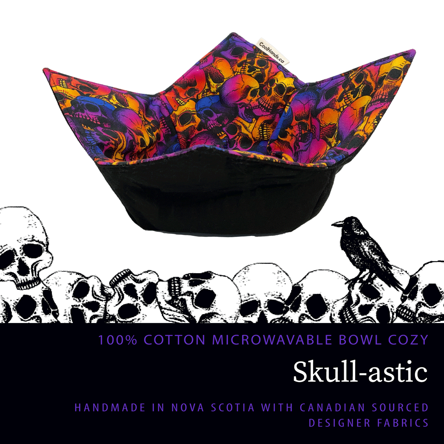 100% Cotton Microwavable Bowl Cozy - Skull-astic