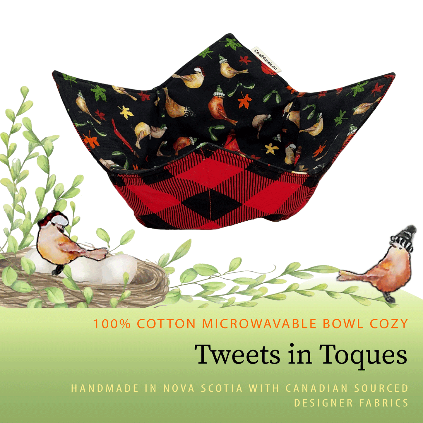 100% Cotton Microwavable Bowl Cozy - Tweets in Toques