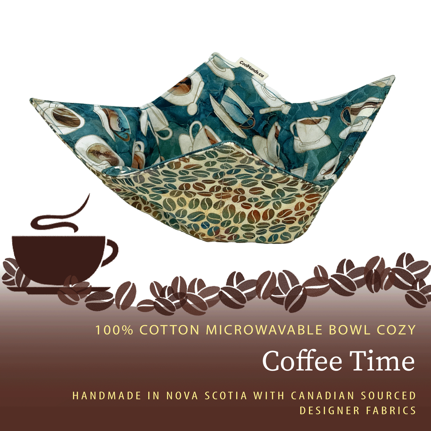 100% Cotton Microwavable Bowl Cozy - Coffee Time