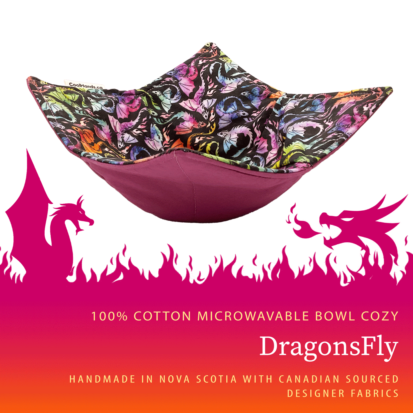 100% Cotton Microwavable Bowl Cozy - Dragons Fly