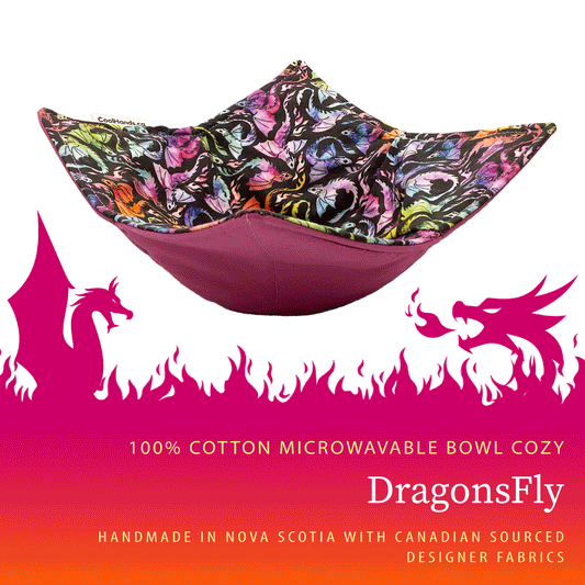 100% Cotton Microwavable Bowl Cozy - Dragons Fly