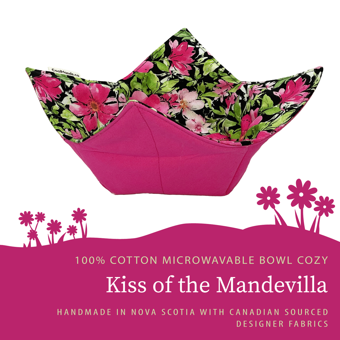 100% Cotton Microwavable Bowl Cozy - Kiss of the Mandevilla