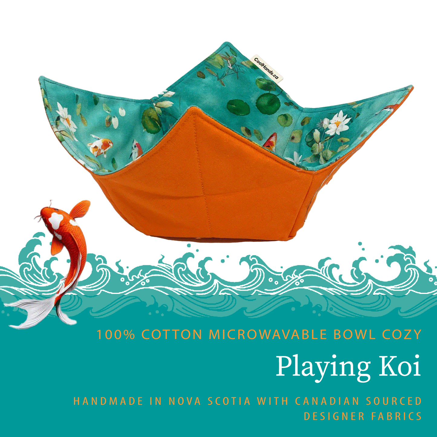 100% Cotton Microwavable Bowl Cozy - Playing Koi