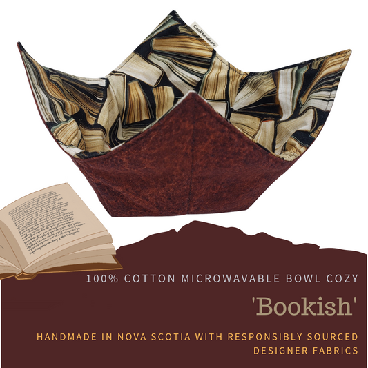 100% Cotton Microwavable Bowl Cozy - "Bookish"
