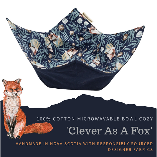 100% Cotton Microwavable Bowl Cozy - "Clever As A Fox"