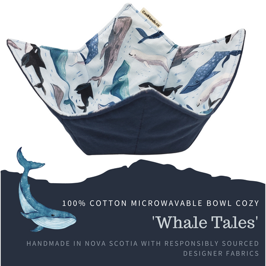 100% Cotton Microwavable Bowl Cozy - Whale Tales